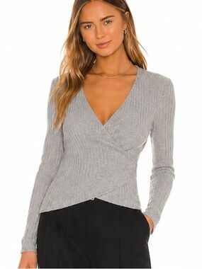 Brochu Walker Light Grey Rib-Knit Wrap V-Neck Sweater